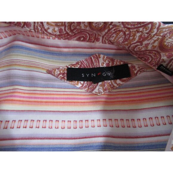 Synergy Raspberry Peach Paisley Button Up Shirt 3XL Liberty Cuffs EUC - Picture 12 of 16